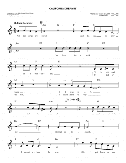 page one of California Dreamin' (Easy Lead Sheet / Fake Book)