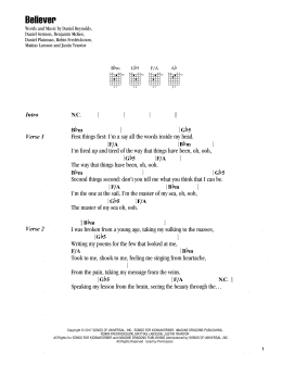 page one of Believer (Guitar Chords/Lyrics)