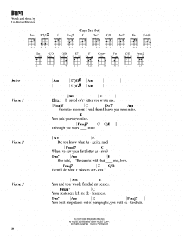 page one of Burn (from Hamilton) (Guitar Chords/Lyrics)