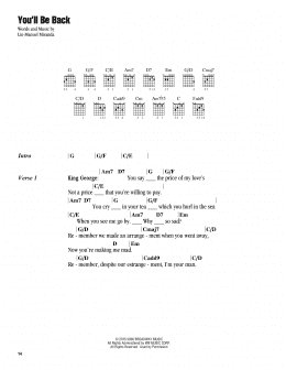 page one of You'll Be Back (from Hamilton) (Guitar Chords/Lyrics)