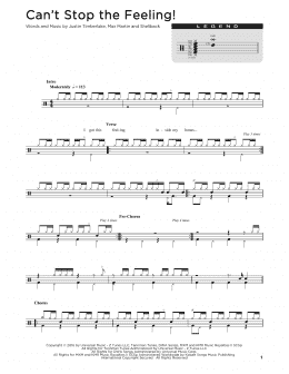 page one of Can't Stop The Feeling (Drum Chart)