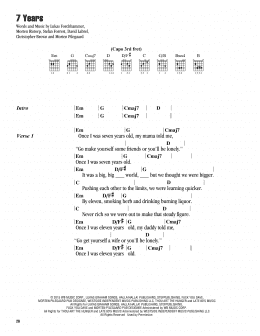 page one of 7 Years (Guitar Chords/Lyrics)