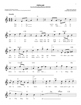 page one of Popular (from Wicked) (Easy Lead Sheet / Fake Book)