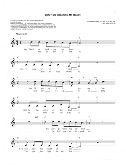 page one of Don't Go Breaking My Heart (Easy Lead Sheet / Fake Book)