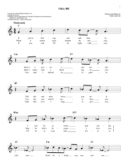 page one of Call Me (Easy Lead Sheet / Fake Book)