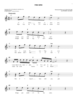 page one of Free Bird (Easy Lead Sheet / Fake Book)