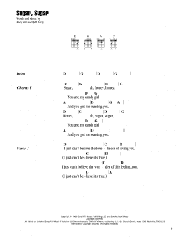 page one of Sugar, Sugar (Guitar Chords/Lyrics)