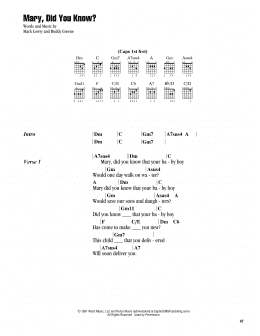 page one of Mary, Did You Know? (Guitar Chords/Lyrics)