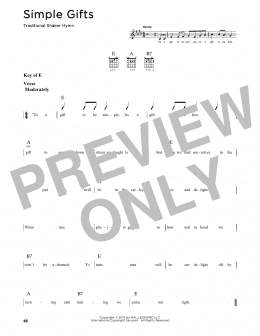 page one of Simple Gifts (Guitar Cheat Sheet)