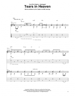 Eric Clapton 'Tears In Heaven' Sheet Music, Chords & Lyrics