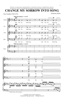 page one of Change My Sorrow Into Song (SATB Choir)