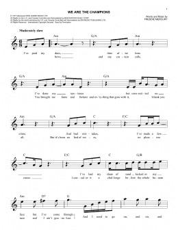 page one of We Are The Champions (Easy Lead Sheet / Fake Book)