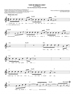 page one of Take My Breath Away (Love Theme) (Easy Lead Sheet / Fake Book)