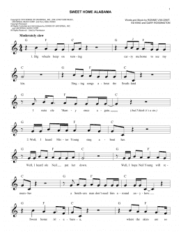 page one of Sweet Home Alabama (Easy Lead Sheet / Fake Book)