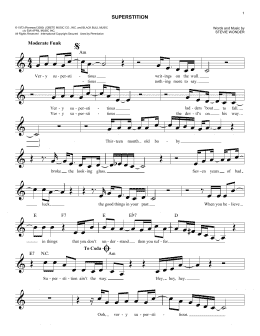 page one of Superstition (Easy Lead Sheet / Fake Book)