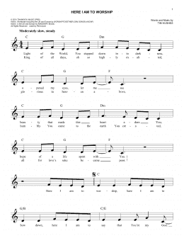 page one of Here I Am To Worship (Light Of The World) (Easy Lead Sheet / Fake Book)