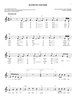 page one of Blessed Be Your Name (Easy Lead Sheet / Fake Book)