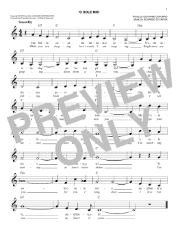 page one of 'O Sole Mio (Easy Lead Sheet / Fake Book)