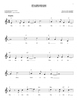 page one of Zip-A-Dee-Doo-Dah (from Song Of The South) (Easy Lead Sheet / Fake Book)