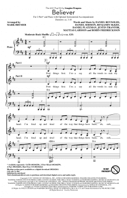 page one of Believer (arr. Mark Brymer) (2-Part Choir)