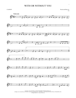 page one of With Or Without You (Clarinet Solo)