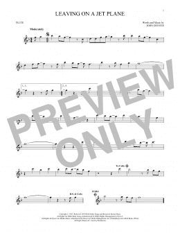 page one of Leaving On A Jet Plane (Flute Solo)