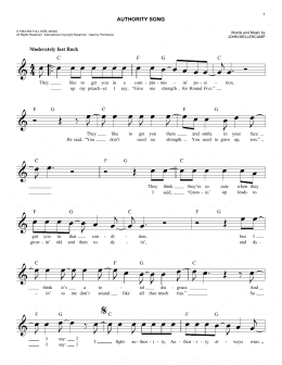 page one of Authority Song (Easy Lead Sheet / Fake Book)