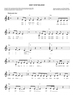 page one of Don't Stop Believin' (Easy Lead Sheet / Fake Book)