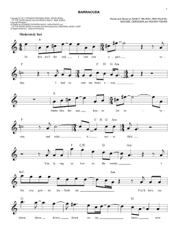 page one of Barracuda (Easy Lead Sheet / Fake Book)