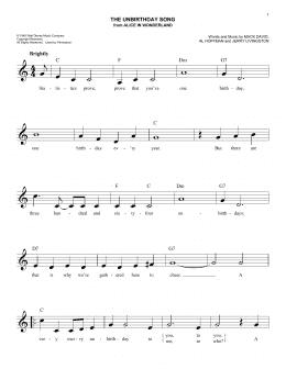 page one of The Unbirthday Song (from Alice In Wonderland) (Easy Lead Sheet / Fake Book)