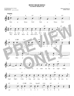 page one of Mickey Mouse March (from The Mickey Mouse Club) (Easy Lead Sheet / Fake Book)