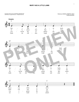 page one of Mary Had A Little Lamb (Easy Lead Sheet / Fake Book)