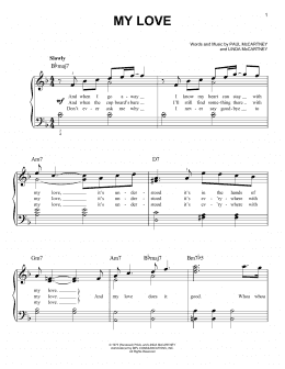 page one of My Love (Easy Piano)