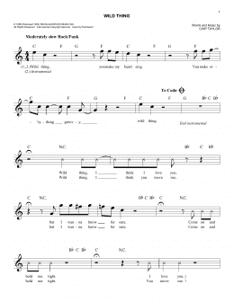 page one of Wild Thing (Easy Lead Sheet / Fake Book)