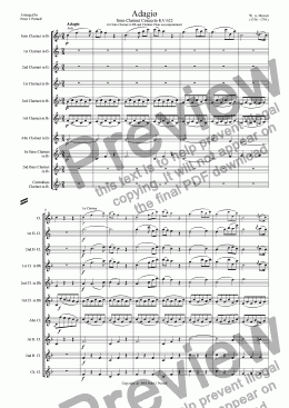 page one of Adagio from Clarinet Concerto KV622 for Solo Clarinet in Bb