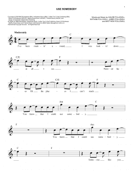 page one of Use Somebody (Easy Lead Sheet / Fake Book)