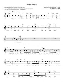 page one of Like A Prayer (Easy Lead Sheet / Fake Book)