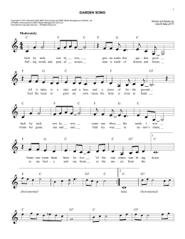 page one of Garden Song (Easy Lead Sheet / Fake Book)