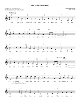 page one of Mr. Tambourine Man (Easy Lead Sheet / Fake Book)