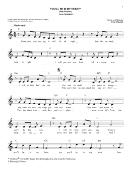 page one of You'll Be In My Heart (Pop Version) (from Tarzan) (Easy Lead Sheet / Fake Book)