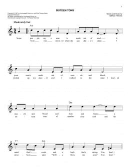 page one of Sixteen Tons (Easy Lead Sheet / Fake Book)