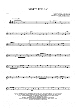 page one of I Gotta Feeling (French Horn Solo)