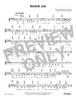 page one of Modeh Ani (Lead Sheet / Fake Book)