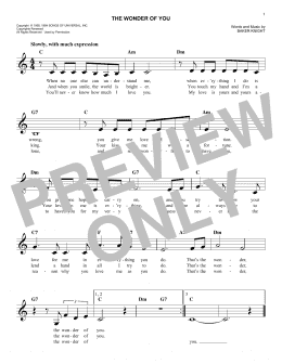 page one of The Wonder Of You (Easy Lead Sheet / Fake Book)