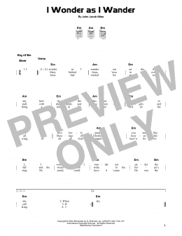 page one of I Wonder As I Wander (Guitar Cheat Sheet)