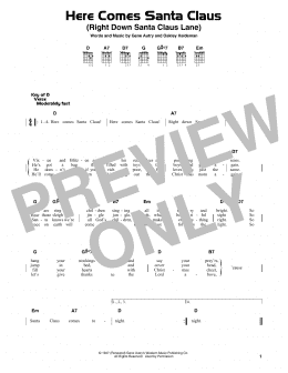 page one of Here Comes Santa Claus (Right Down Santa Claus Lane) (Guitar Cheat Sheet)