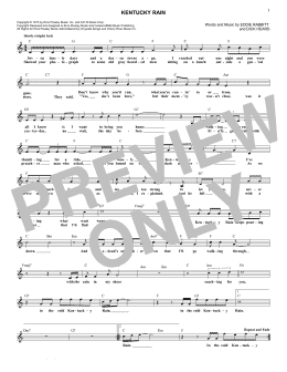 page one of Kentucky Rain (Lead Sheet / Fake Book)