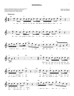 page one of Wonderwall (Easy Lead Sheet / Fake Book)