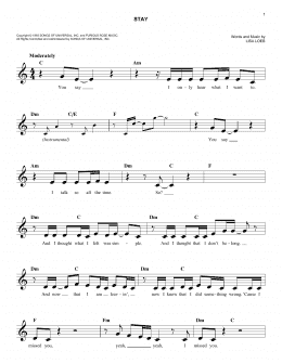 page one of Stay (Easy Lead Sheet / Fake Book)