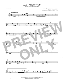 page one of All I Ask Of You (from The Phantom Of The Opera) (Tenor Sax Solo)